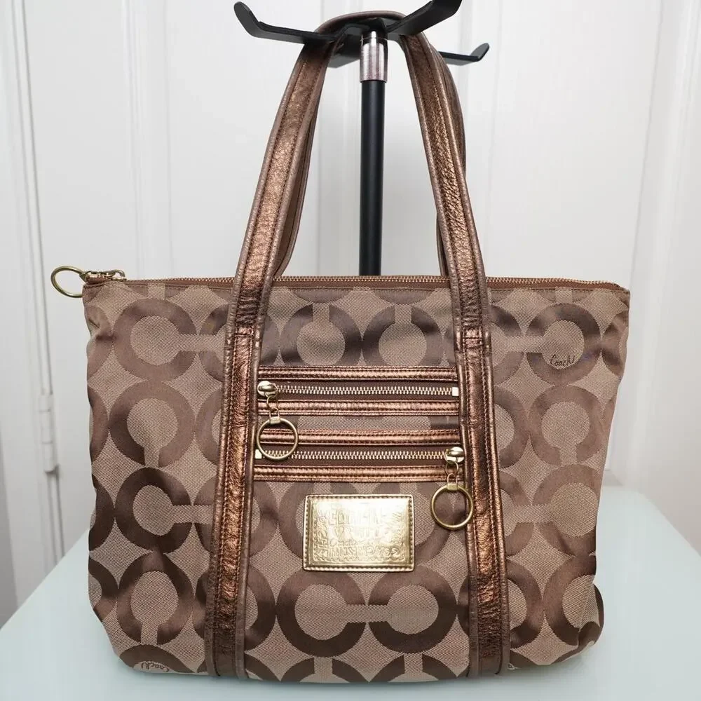 Coach Poppy Glam Tote Bag Bronze Metallic